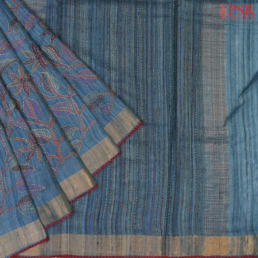 Cerulean Blue Kadhi Tussar Silk Saree