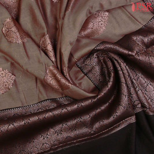 Cobble Brown Chanderi Silk Cotton Saree