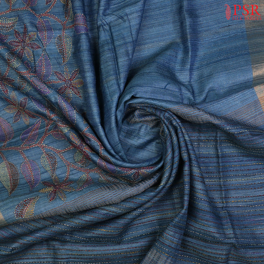 Cerulean Blue Kadhi Tussar Silk Saree