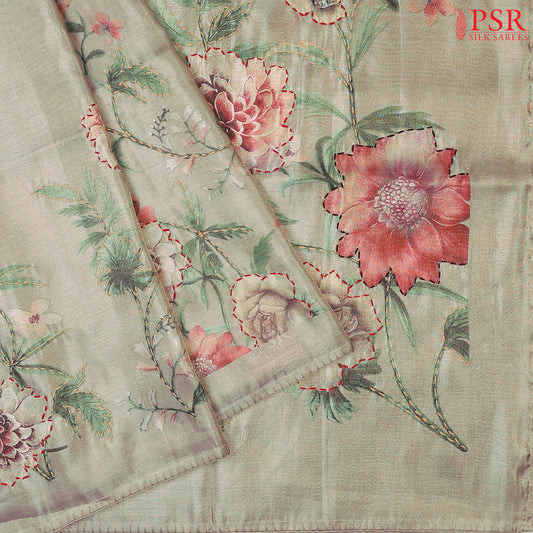 Sage Green Tissue Embroidery Saree