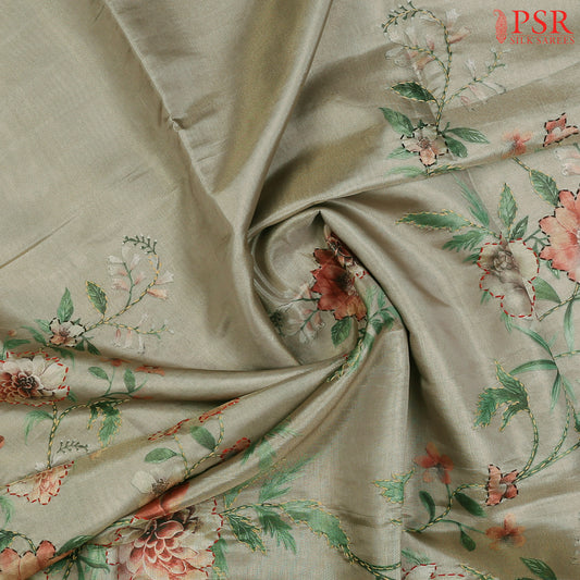 Sage Green Tissue Embroidery Saree