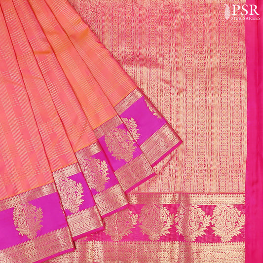 Coral Pink Fancy Kanchipuram Silk Saree