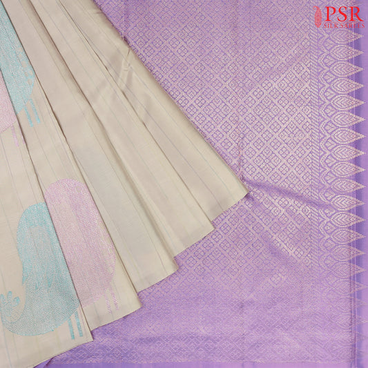 Pastel Olive Grey Kanchipuram Silk Saree