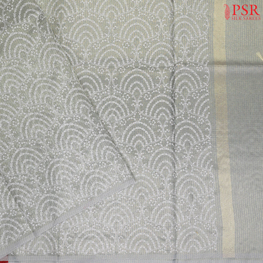 Grey Tissue Embroidery Saree