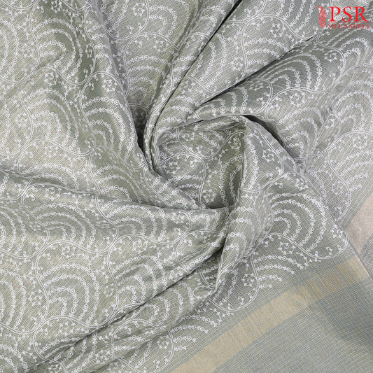 Grey Tissue Embroidery Saree