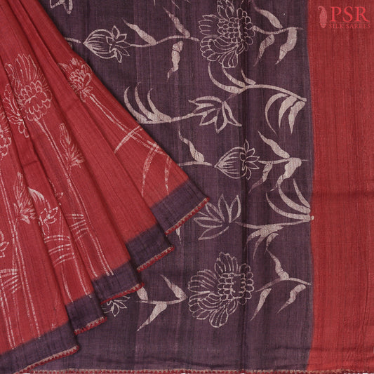 Red Kadhi Tussar Silk Saree