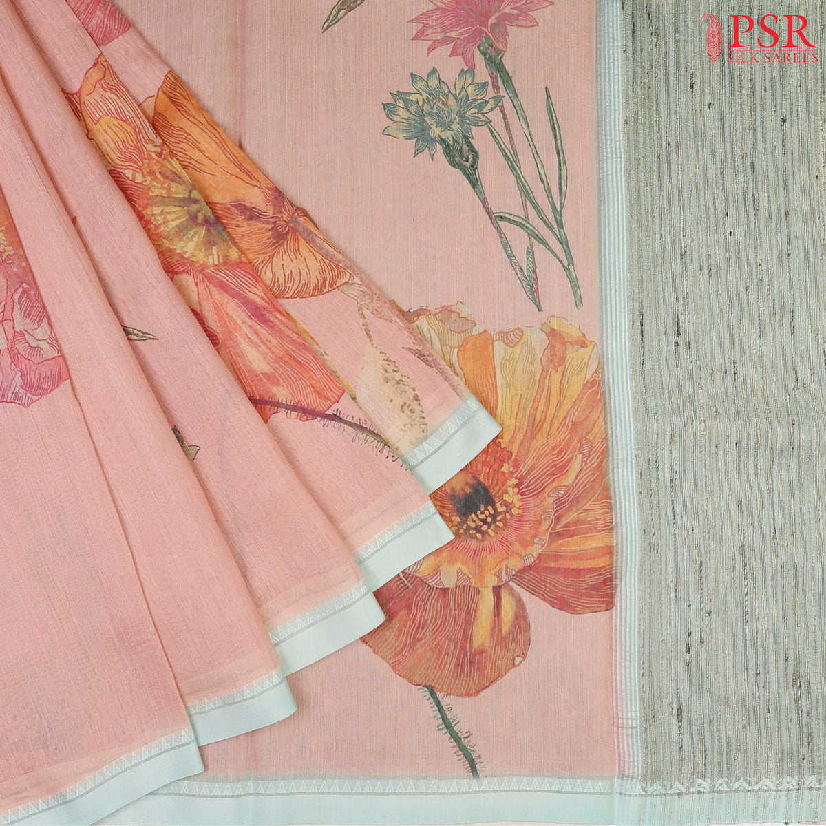 Blushing Peach Munga Silk Saree