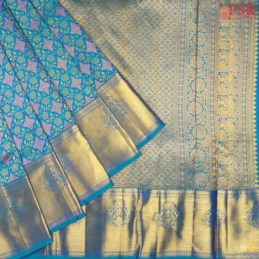 Peacock Blue Kanchipuram Silk Saree