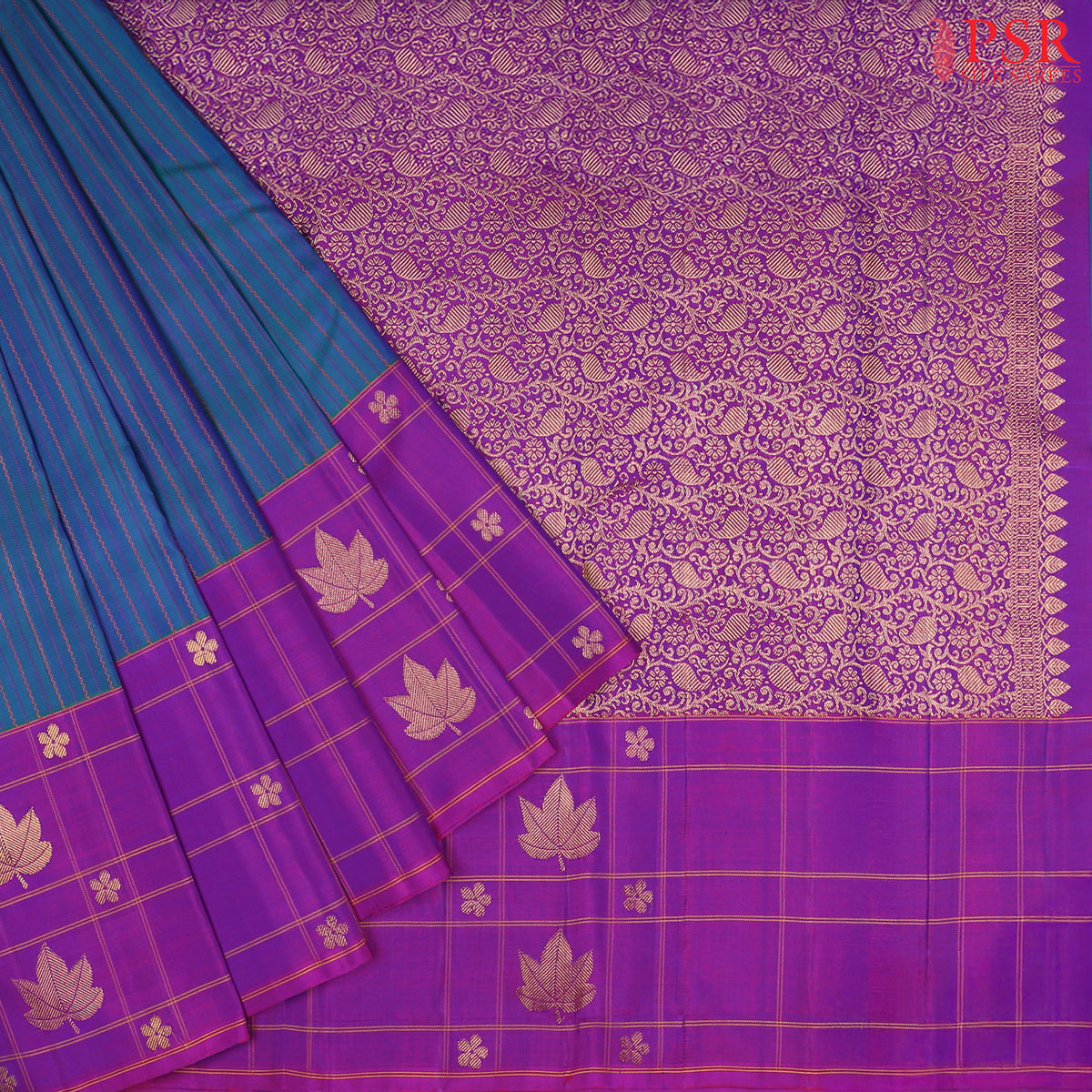 Peacock Blue Kanchipuram Silk Saree