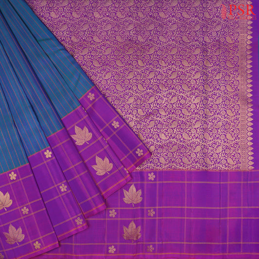 Peacock Blue Kanchipuram Silk Saree