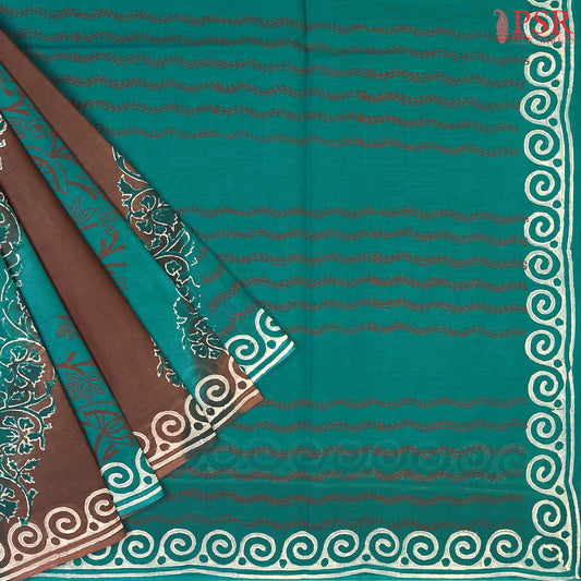 Brown & Pine Green Hyderabad Cotton Saree