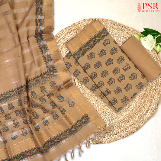 Camel Brown Mangalagiri Cotton Handloom Dress Material