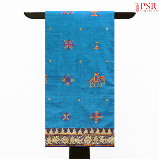 Peacock Blue Chettinadu Cotton Saree