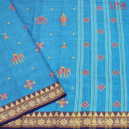 Peacock Blue Chettinadu Cotton Saree