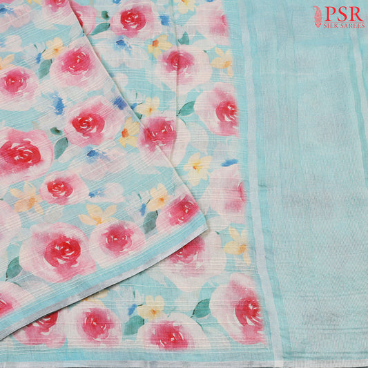 Light Blue Pure Linen Saree