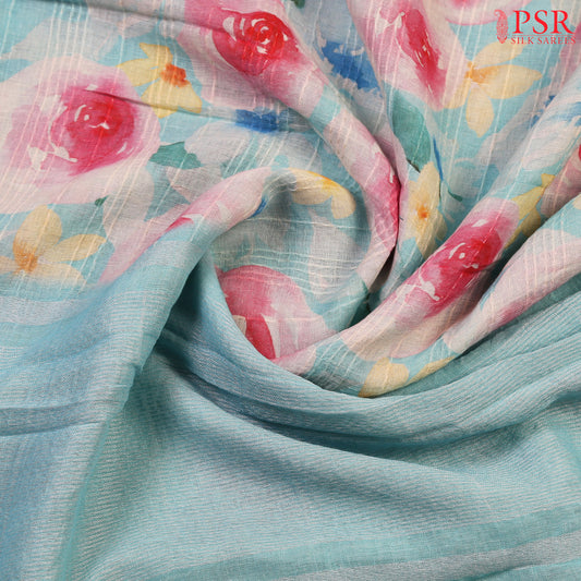 Light Blue Pure Linen Saree