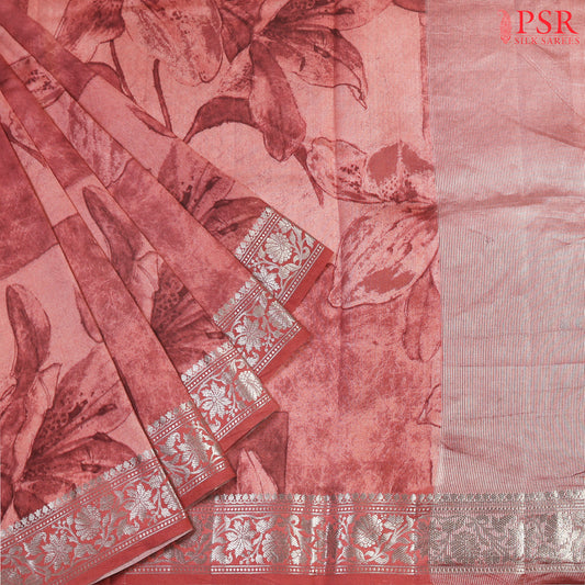 Coral Peach Chiniya Silk Saree