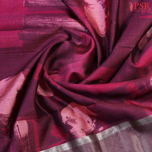 Dark Magenta Purple Chiniya Silk Saree