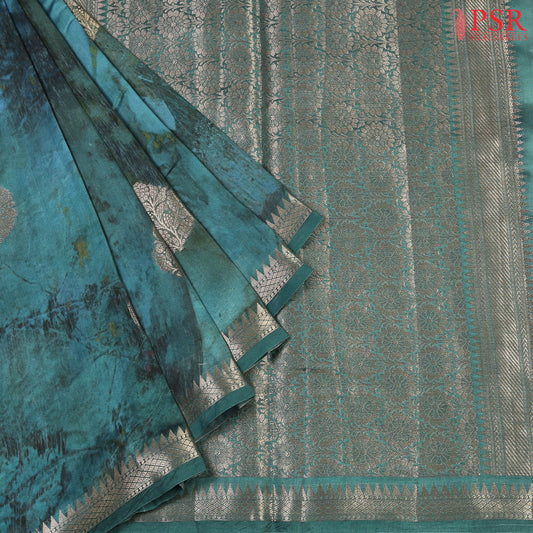 Cerulean Blue Chiniya Silk Saree