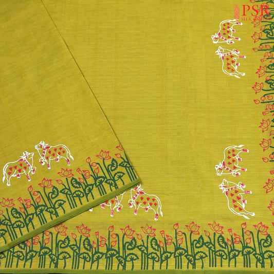 Light Olive Green Poly Cotton Saree