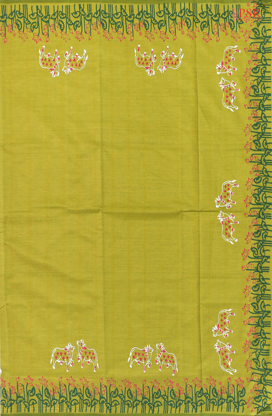 Light Olive Green Poly Cotton Saree