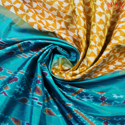 Lemon & Mustard Pochampally Ikat Silk Saree