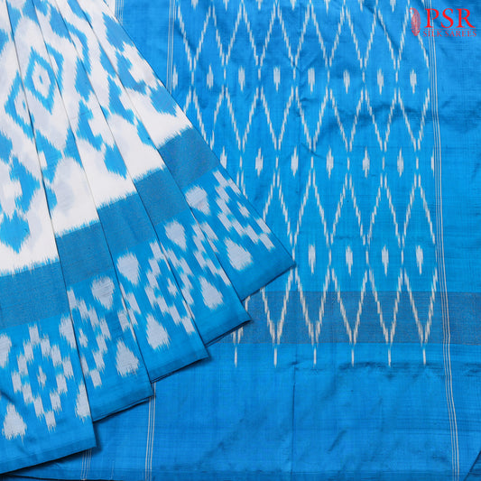 White Pochampally Ikat Silk Saree