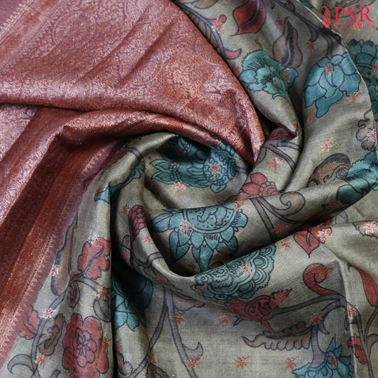 Spring Rain Green Banaras Kalamkari Tussar Saree