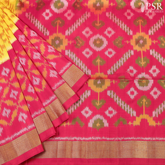 Laser Yellow Pochampally Soft Silk Saree