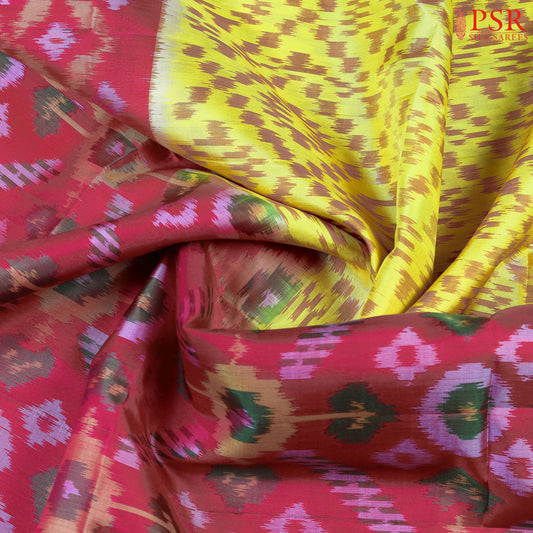 Laser Yellow Pochampally Soft Silk Saree