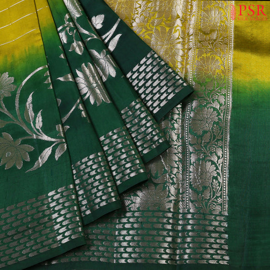 Green Olive Purple Chiniya Silk Saree