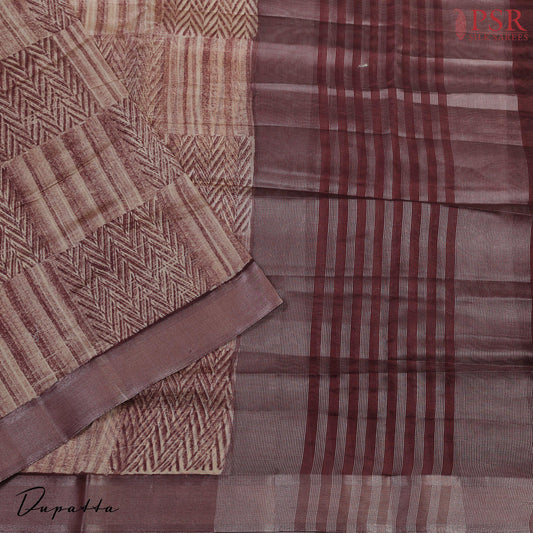 Burgundy & Beige Chanderi Patta Cotton Dress Material