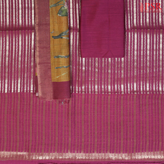 Plum Tussar Silk Dress Material