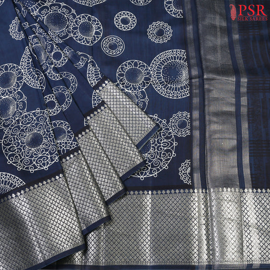 Navy Blue Chiniya Silk Saree