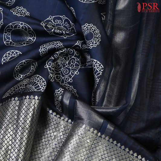 Navy Blue Chiniya Silk Saree