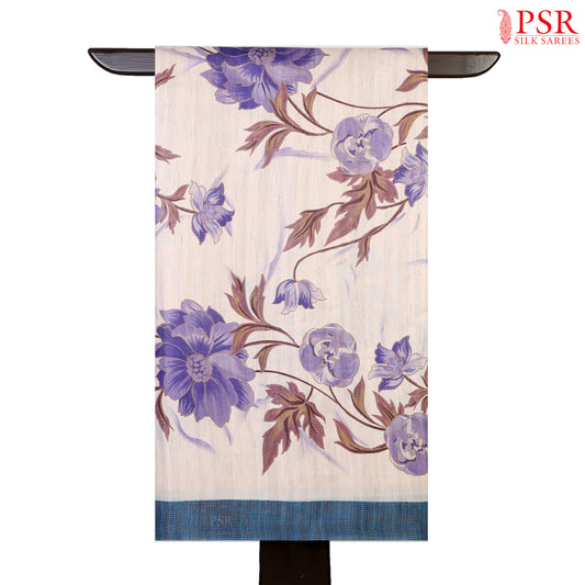 Violet Flower Semi Dupion Saree