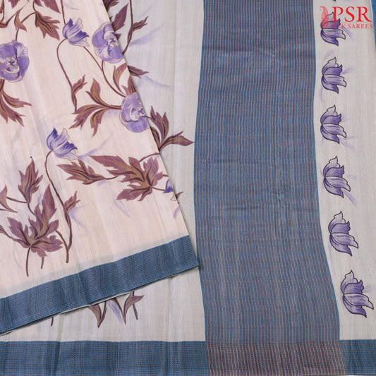 Violet Flower Semi Dupion Saree