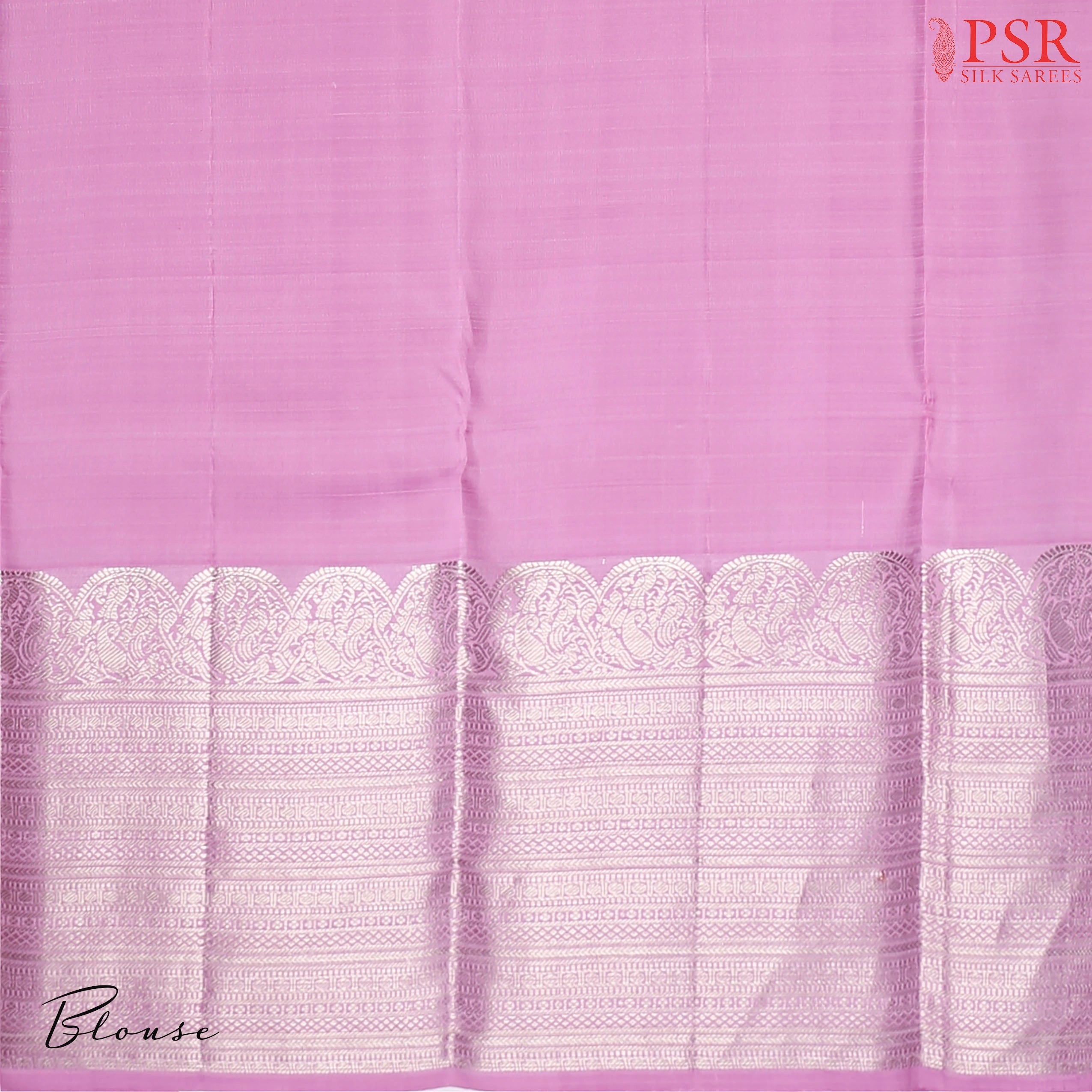 Kobi Pink Kanchipuram Silk Saree with triple paisley motifs in copper & silver zari, rich silver zari pallu, grand silver zari border, and a matching blouse