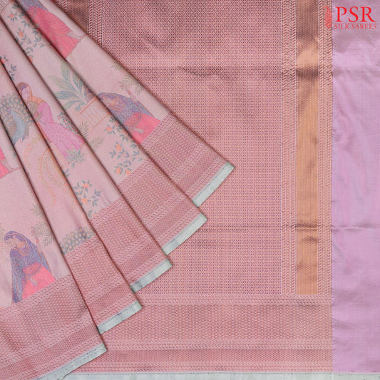 PSR Silk Sarees presents a stunning Light Pink Mauve Pashmina Silk Saree, a perfect blend of luxury and heritage