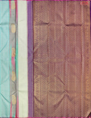 Pistachio Green Kanchipuram Silk Saree from "Shrestha Kanjivaram" with Multi-Hue Pattern, Aubergine Purple Zari Pallu & Plain Blouse – PSR Silks