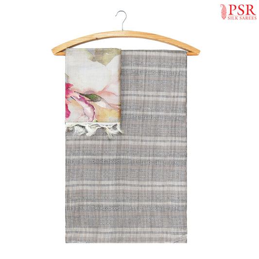 Grey Tussar Silk Dress Material