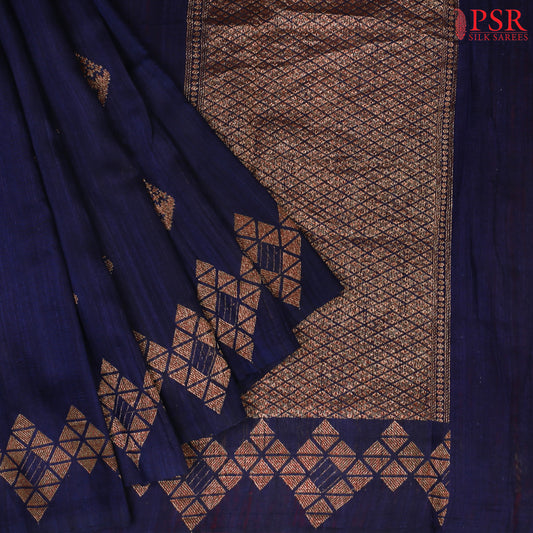 Unveil Timeless Elegance with PSR Silks' Midnight Blue Banarasi Jute Silk Saree!