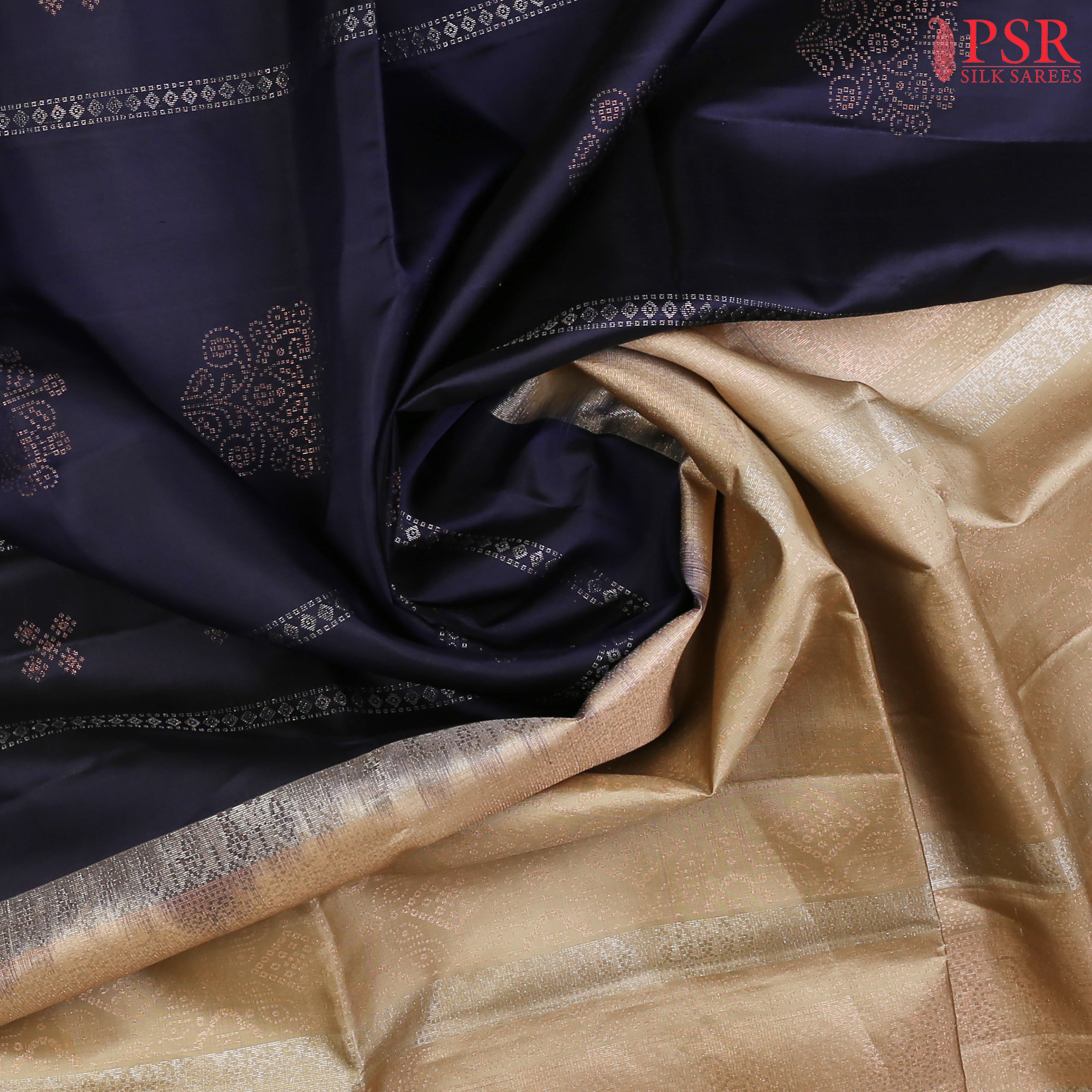 PSR Silk Sarees proudly presents the Midnight Blue&nbsp;Soft Silk Saree, an epitome of grace and opulence. 