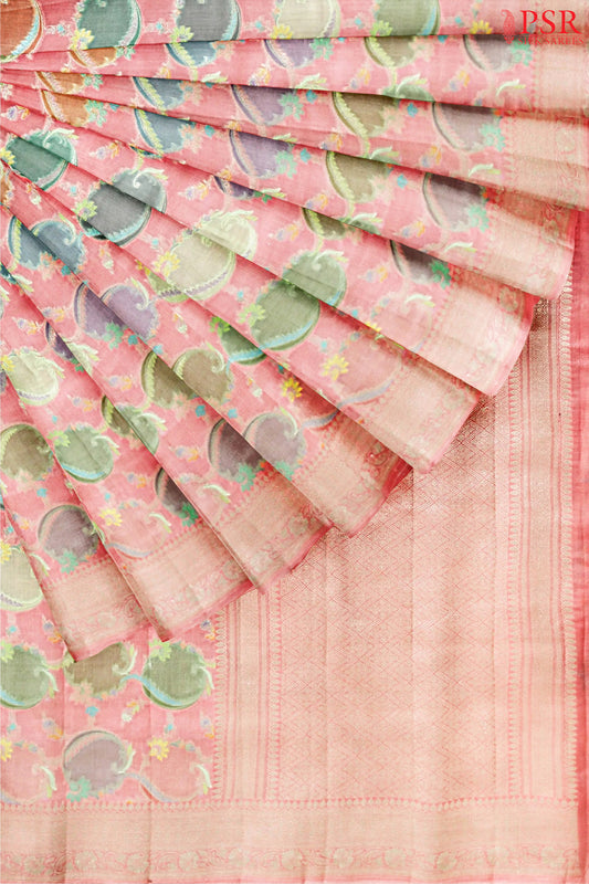 Light Flamingo Pink Chiniya Silk Saree