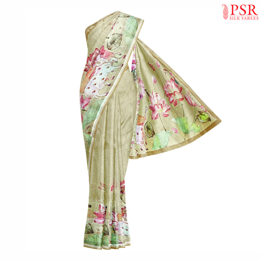 Olive Grey Pichwai Tissue Organza Saree