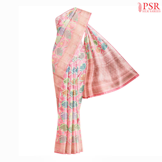 Light Flamingo Pink Chiniya Silk Saree