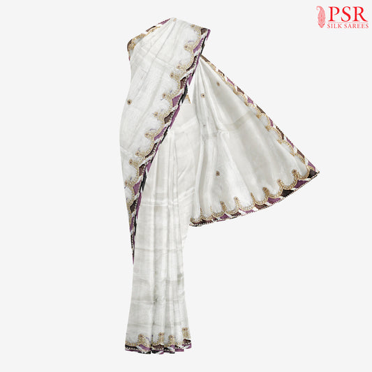 White Dove Tissue Embroidery Saree