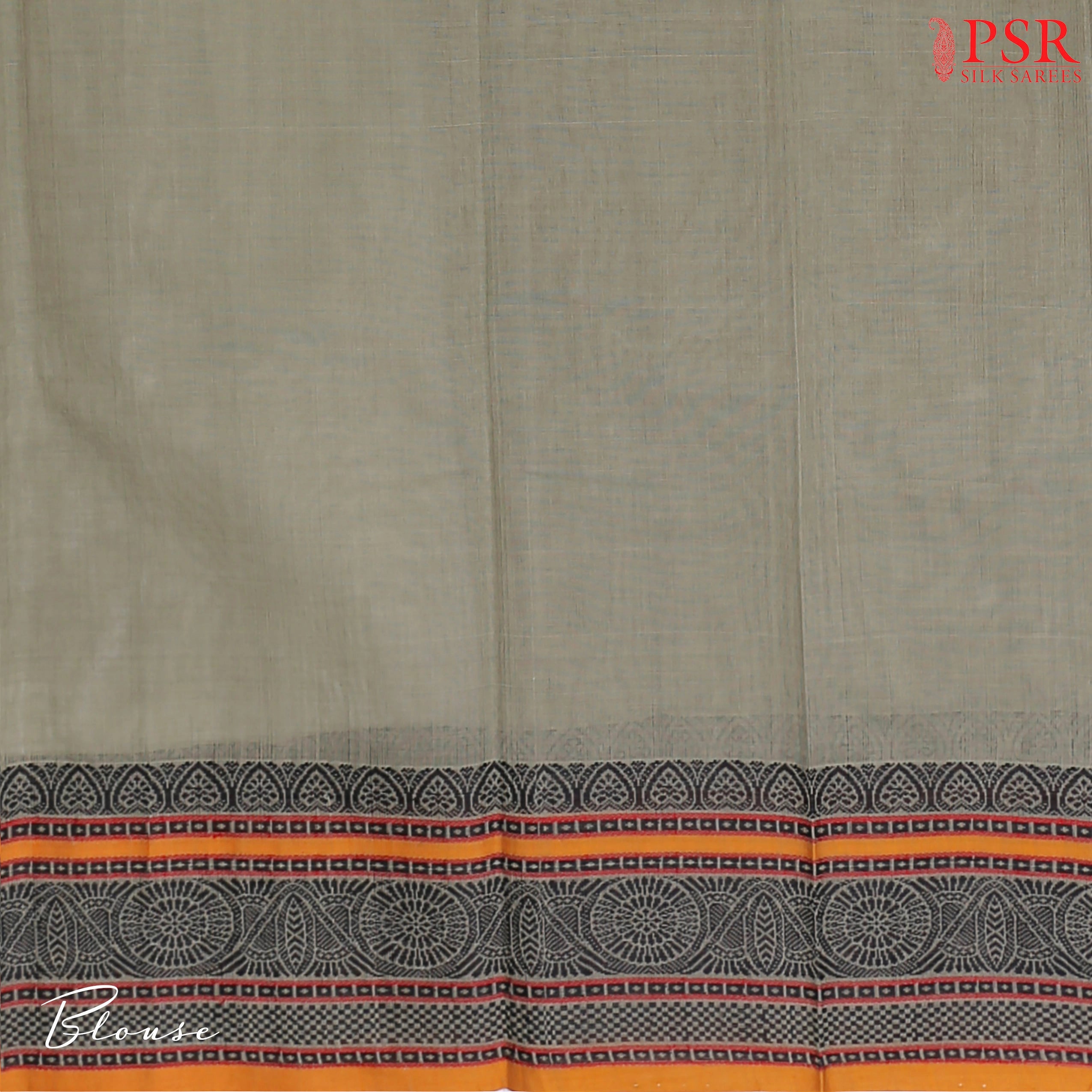 PSR Silks presents a traditional handloom Kalakshetra Kovai Cotton saree in a captivating Olive Khaki beautifully weaved with Red & black thread work.