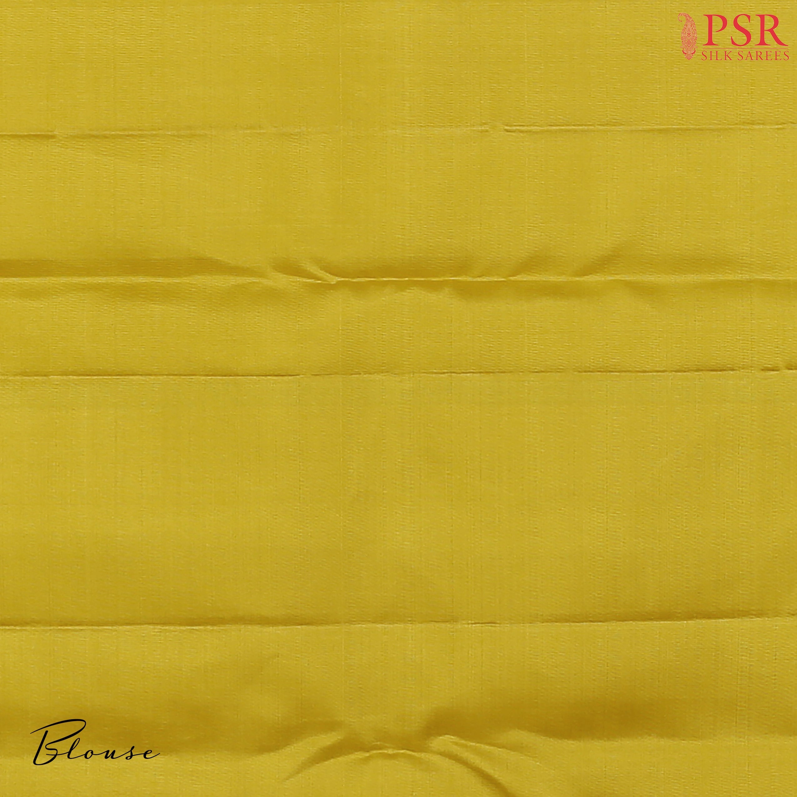 This Olive Yellow Kanchipuram Silk Saree from PSR Silk Sarees is a stunning addition to the Shrestha Kanjivaram collection