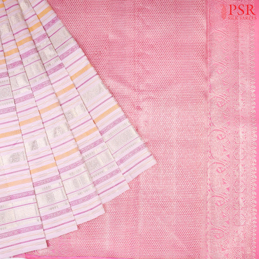 This Pale Lilac Pink &amp; Flamingo Pink Kanchipuram Silk Saree from PSR Silk Sarees is a stunning addition to the "Shrestha Kanjivaram" collection